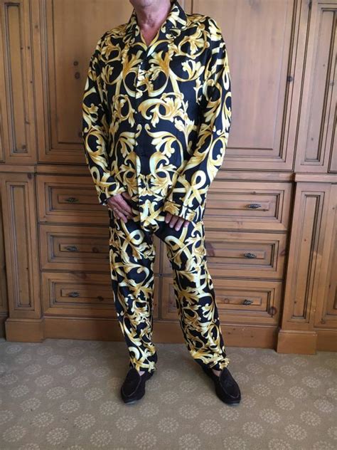 silk versace pajamas|black and gold Versace robe.